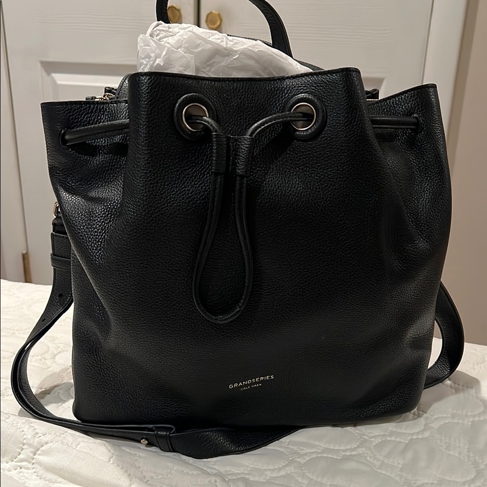 Black Drawstring Leather Bag